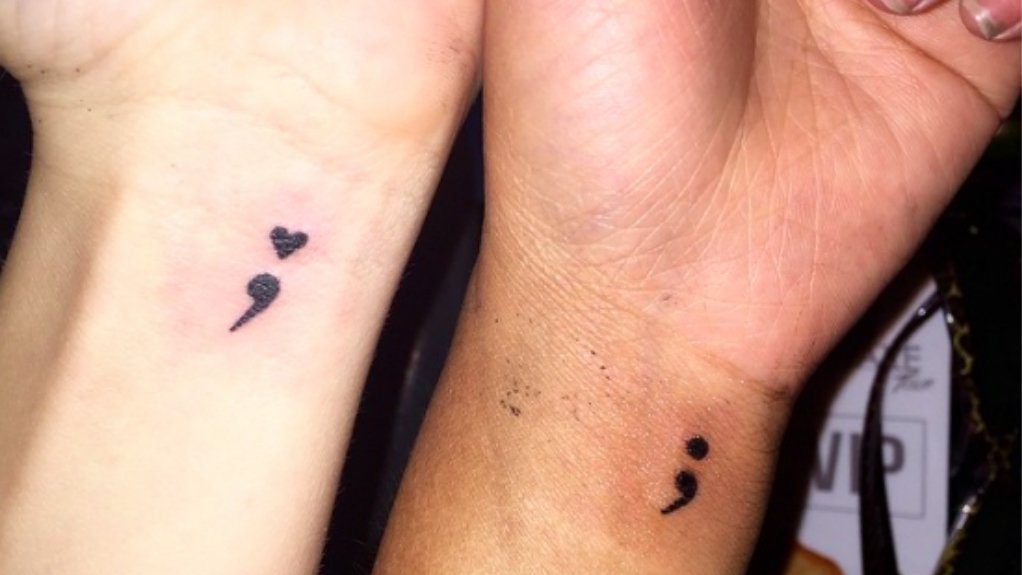 Heart Semicolon Matching Tattoo For Couple