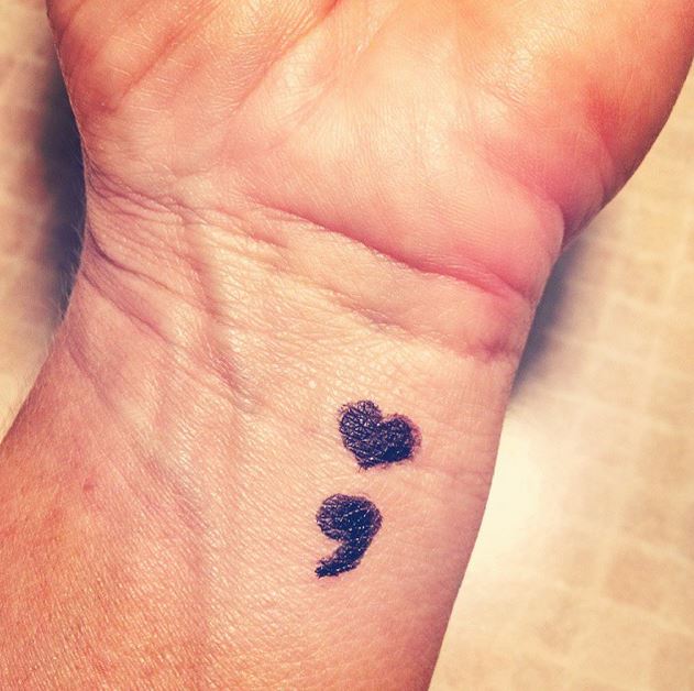 Heart Semicolon Tattoo On Left Wrist