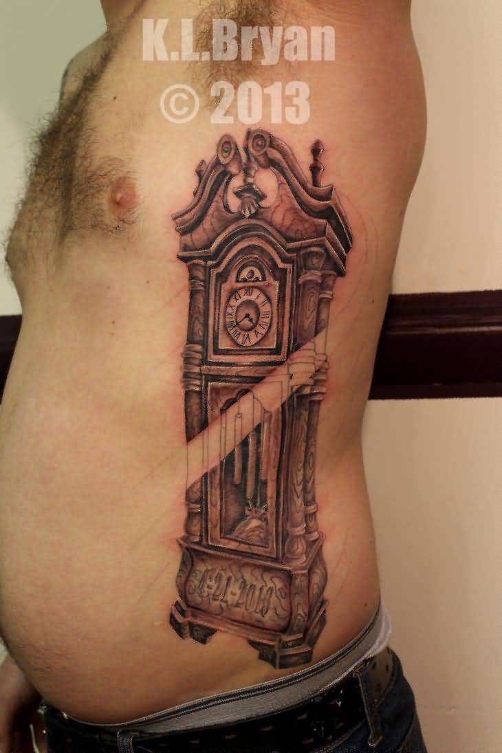 Man Side Rib Grandfather Clock Tattoo