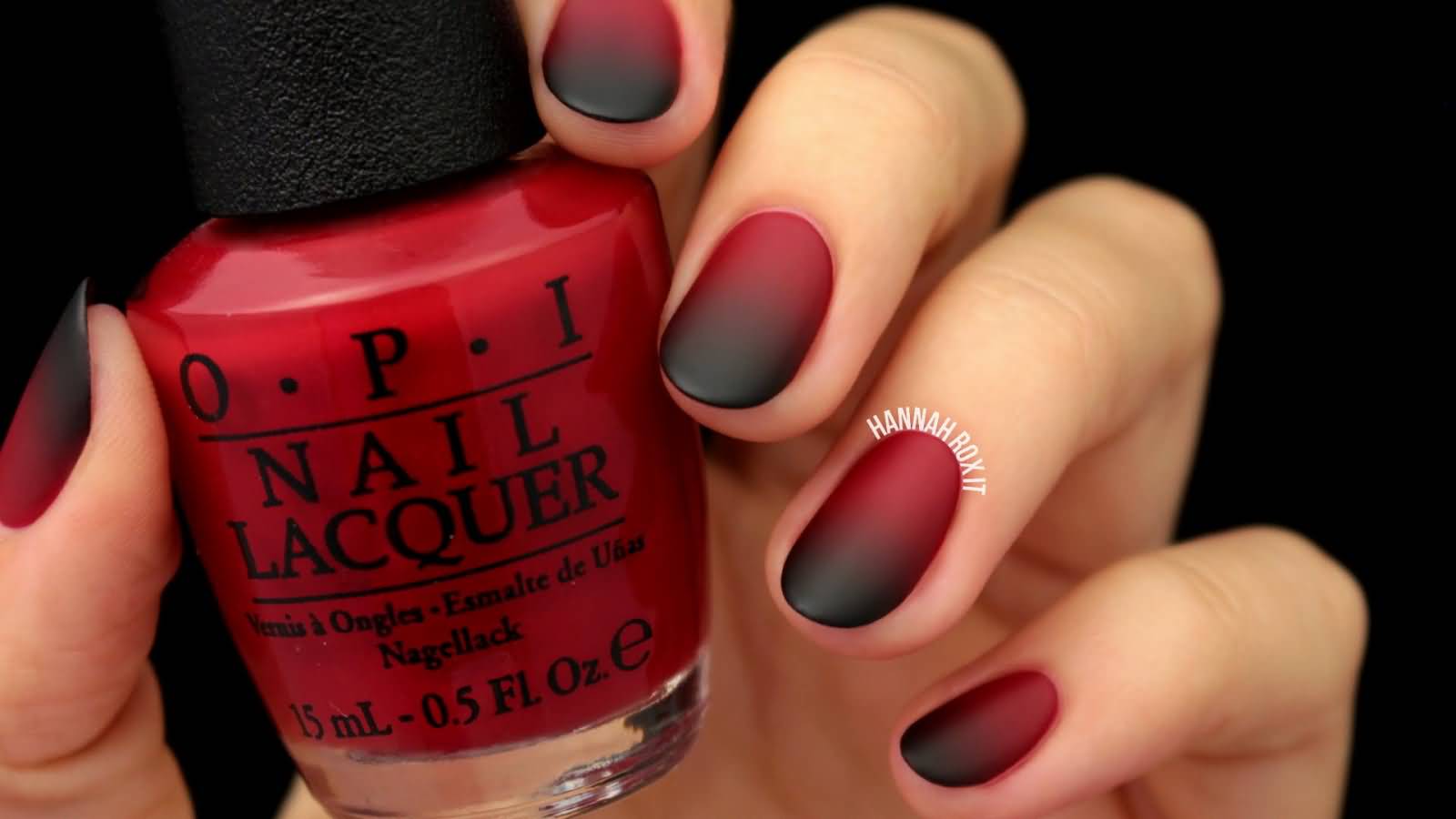Matte Black And Red Ombre Nail Art