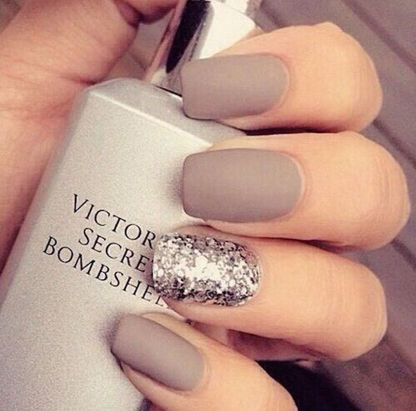 Matte Nails With Silver Accent Nail Art