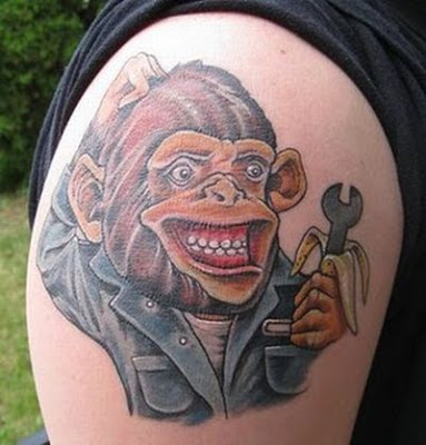 Mechanical Chimpanzee Tattoo On Shoulder