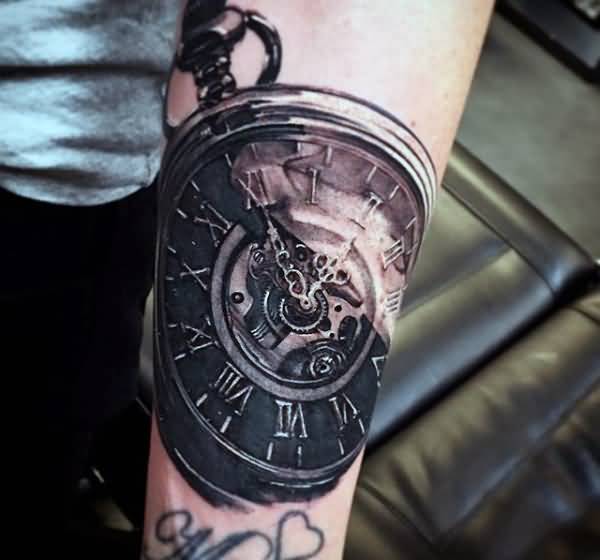 Melting Clock Tattoo On Left Forearm