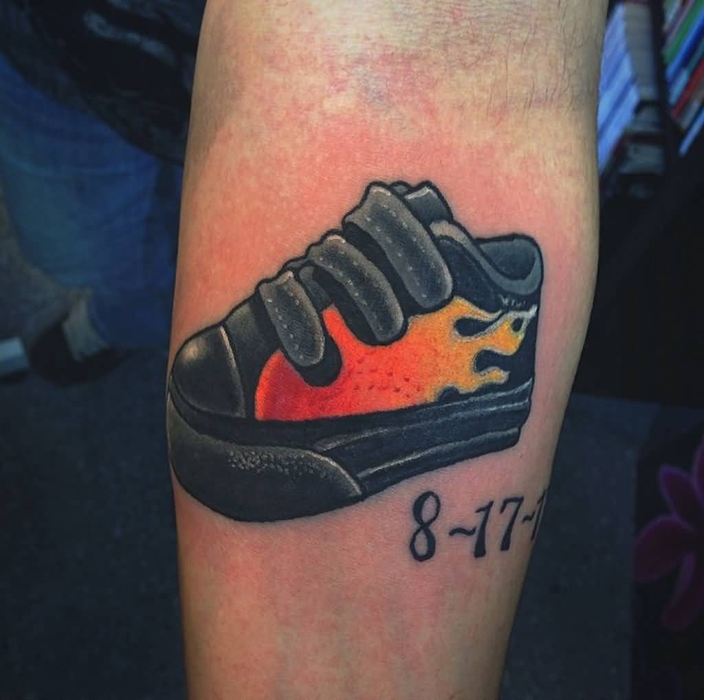 Memorial Shoes Tattoo On Left Forearm