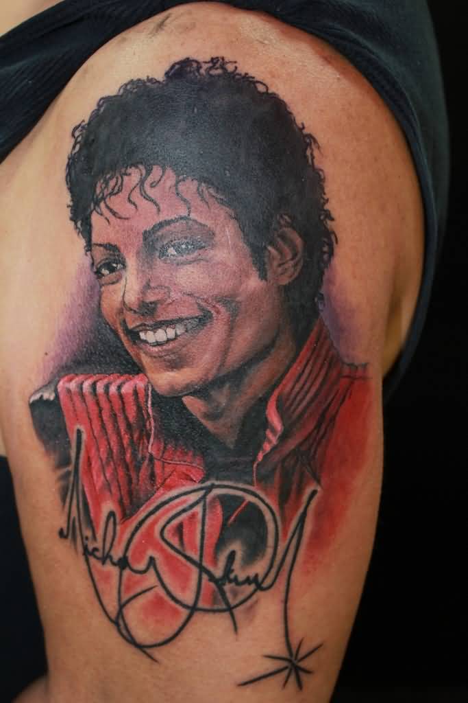 Michael Jackson Portrait Tattoo On Left Half Sleeve