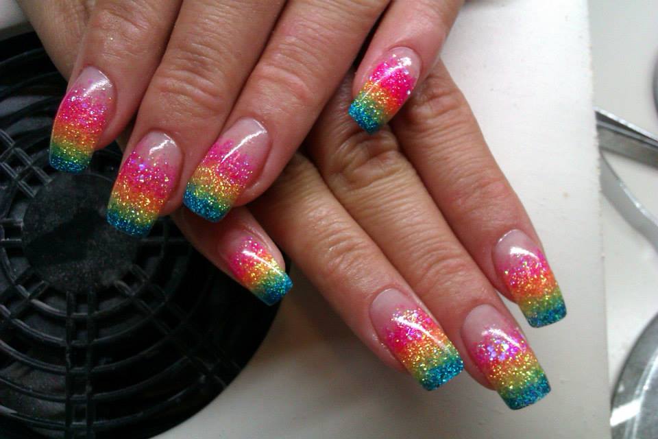 Multicolored Glitter Ombre Nail Art