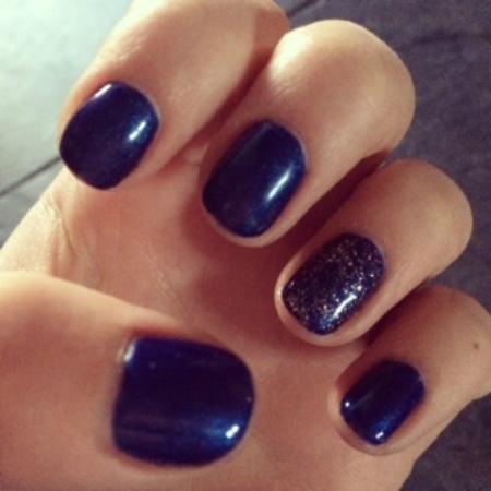Navy Blue Nails With Glitter Accent Nail Art
