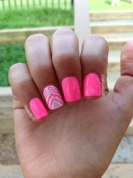 Neon Pink Tribal Accent Nail Art
