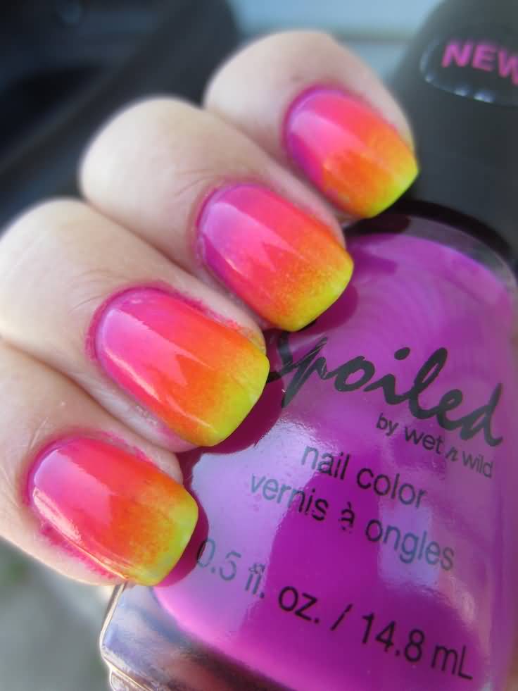 Neon Rainbow Ombre Nail Art Design