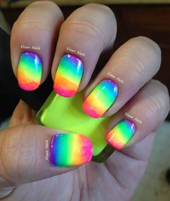 Neon Rainbow Ombre Nail Art
