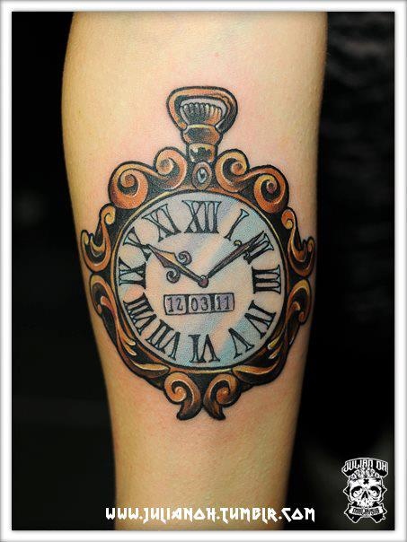 Nice Clock Tattoo On Arm