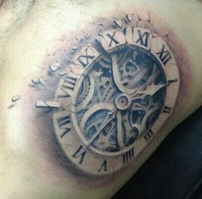 Nice Grey Ink Broken Clock Tattoo