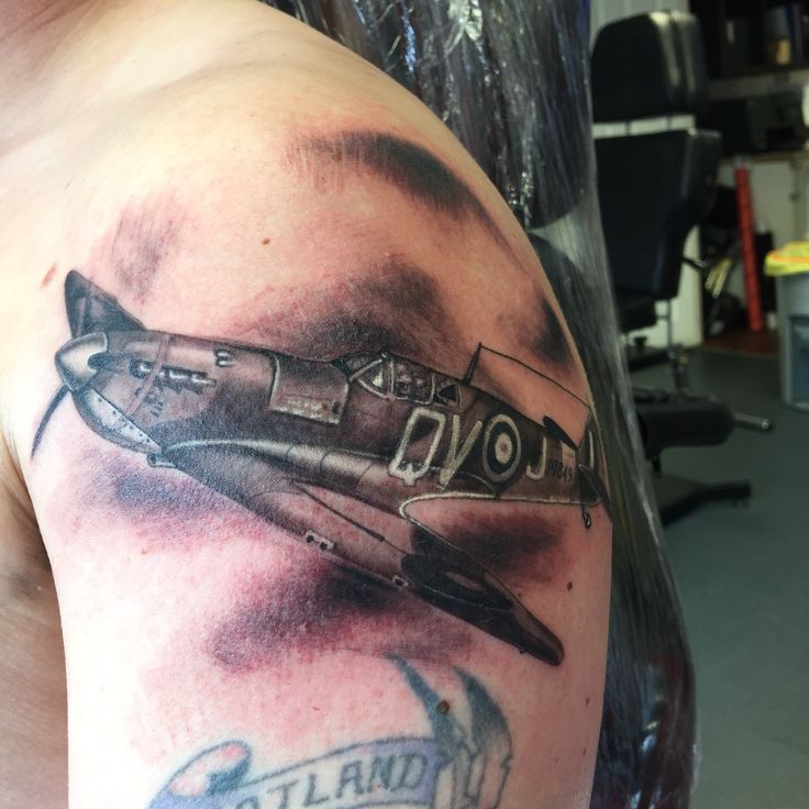 Nice Spitfire Tattoo On Left Shoulder