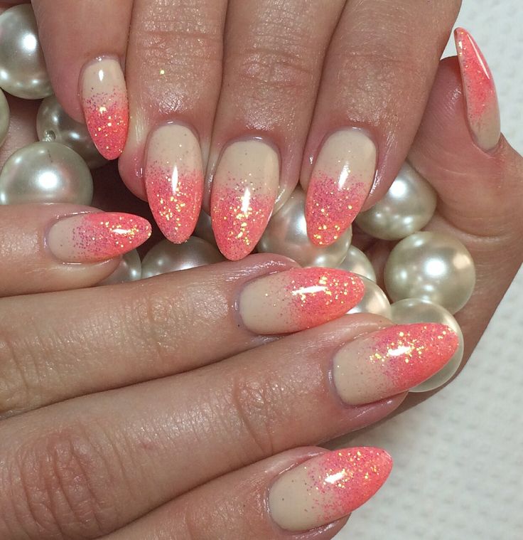 Nude And Pink Glitter Ombre Nail Art