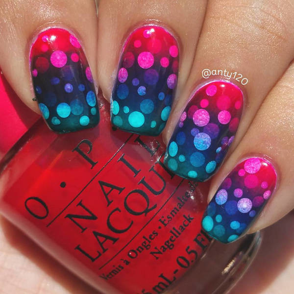 Ombre Nail Art With Polka Dots Picture