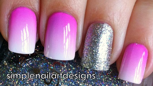Ombre Nails With Silver Glitter Accent Nail Art