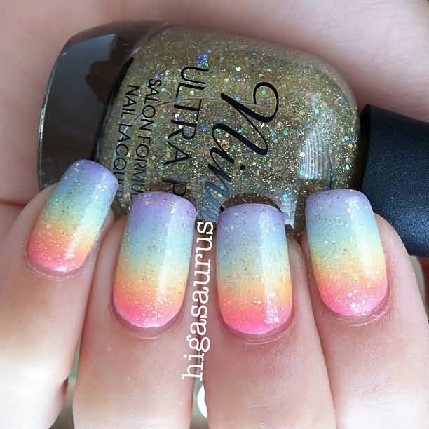 Ombre Rainbow Color Nail Art Design
