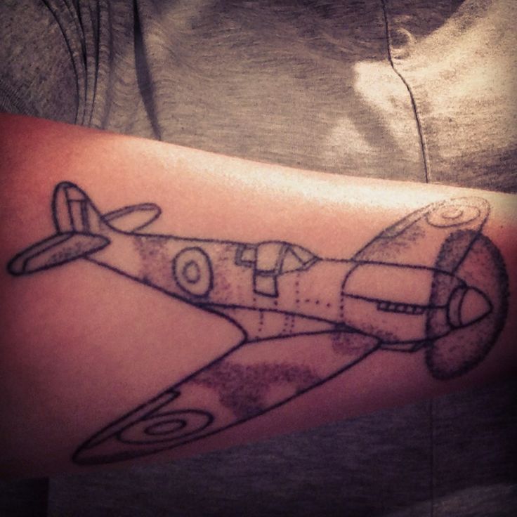 Outline Spitfire Tattoo On Arm