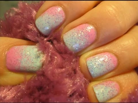 Pink And Blue Glitter Ombre Nail Art