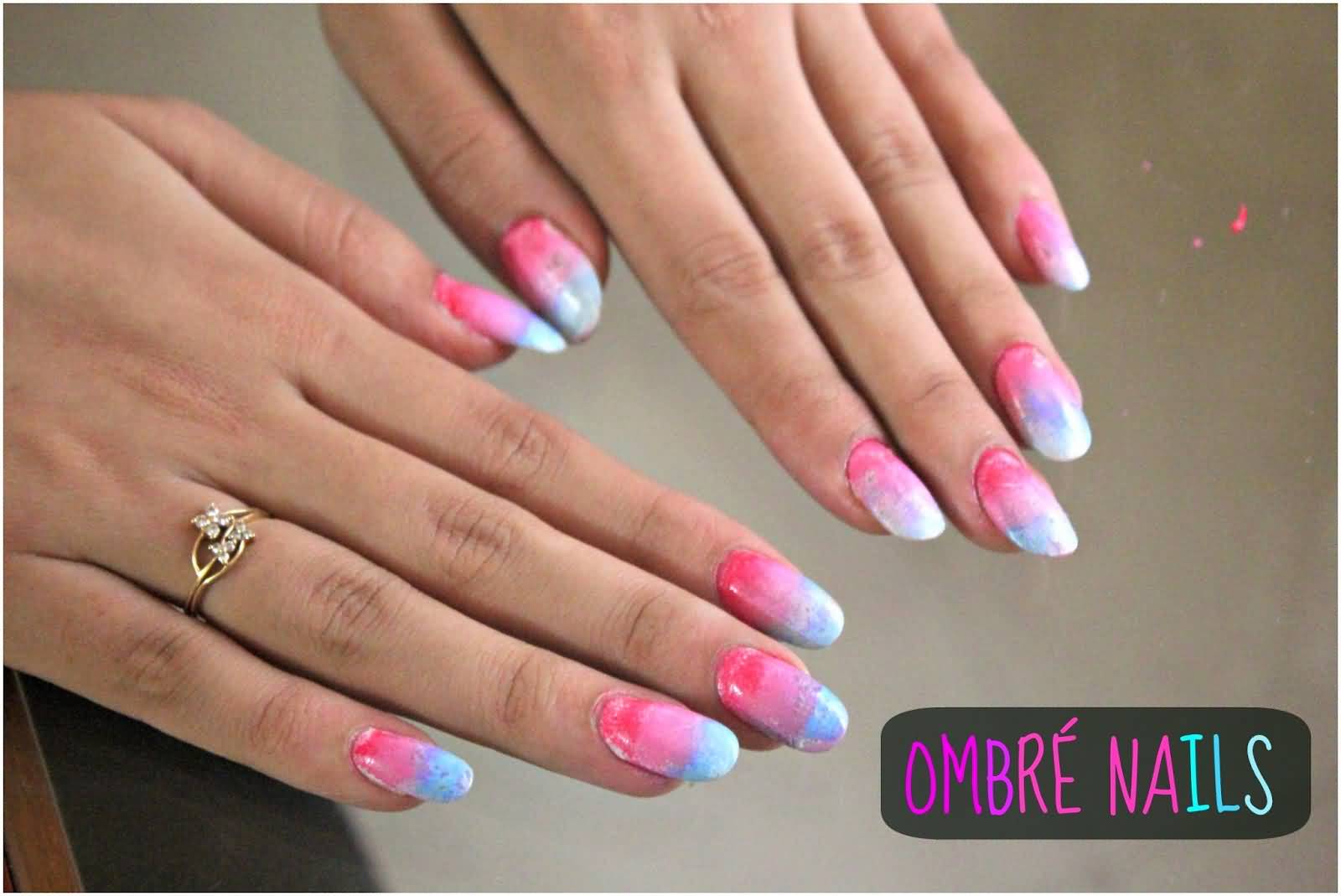 Pink And Blue Ombre Nail Art Design For Girls