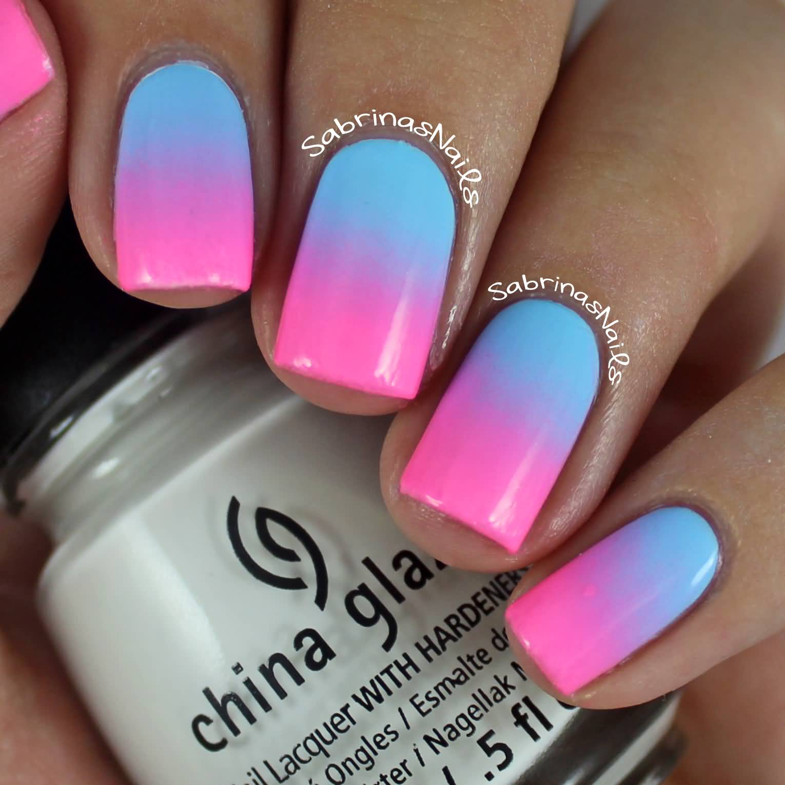 Pink And Blue Ombre Nail Art Design