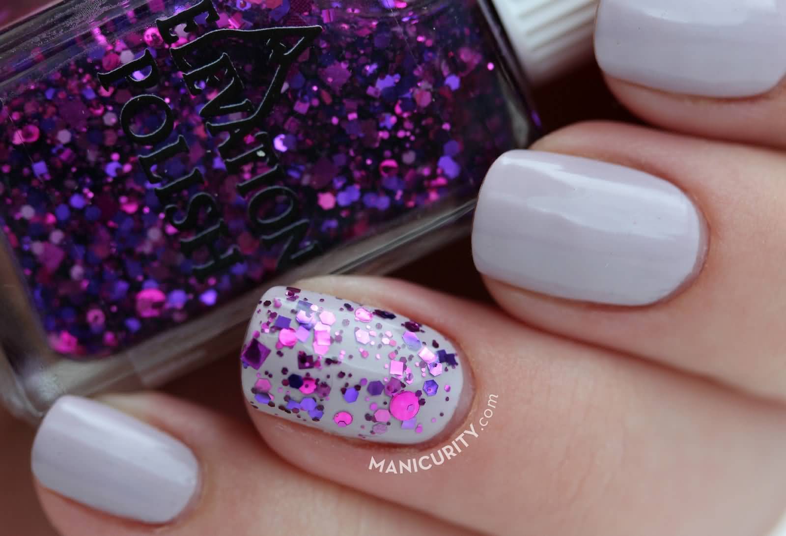 Pink And Purple Classic Glitter Accent Nail Art