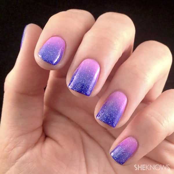 Pink And Purple Sparkle Ombre Nail Art