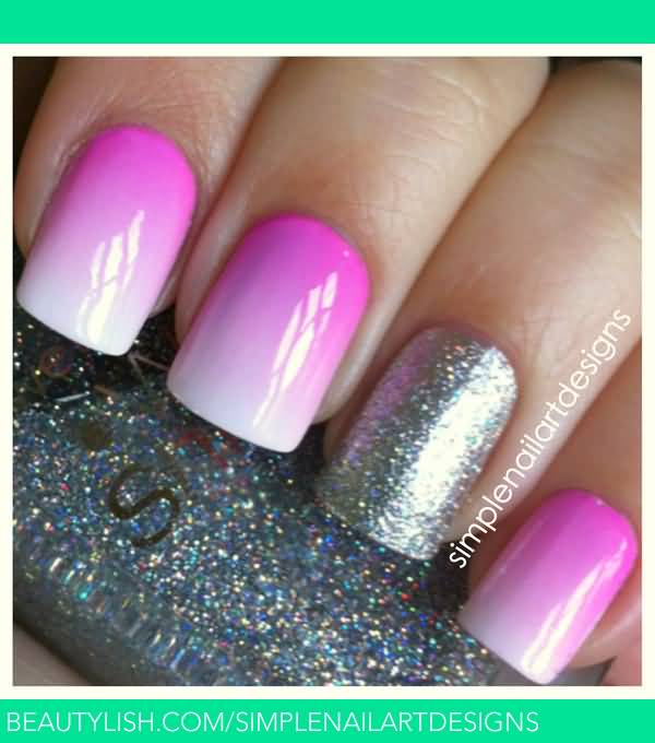 Pink And White Glossy Ombre Nail Art Design
