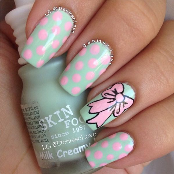 Pink Bow Accent Nail Art Design