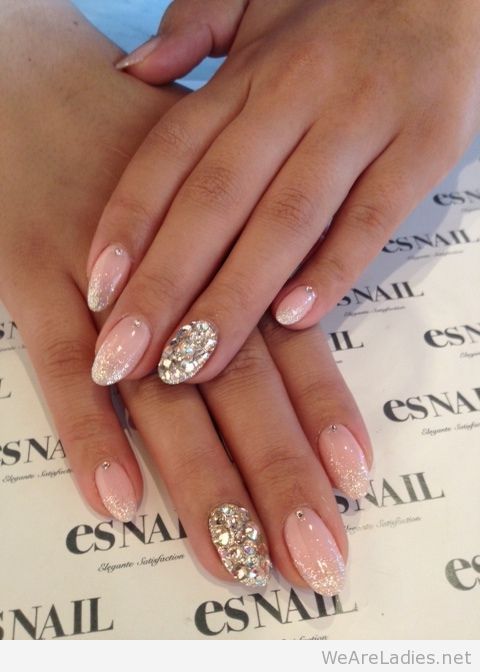 Pink Gel Nails With Silver Glitter Accent Nail Art