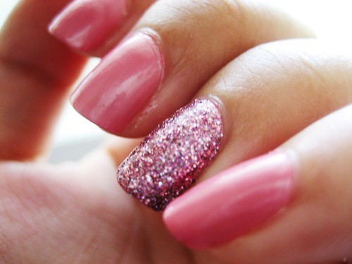 Pink Glitter Accent Nail Art