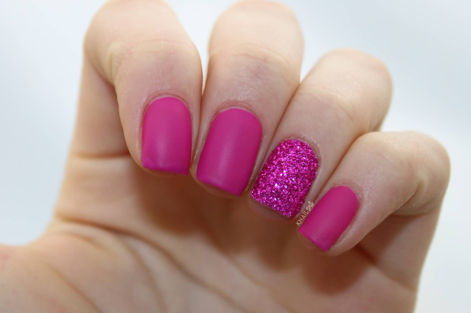 Pink Glitter Accent Nail Art