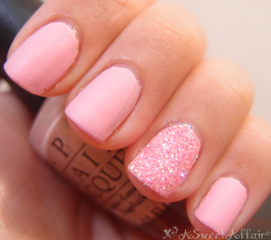 Pink Glitter Accent Nail Design