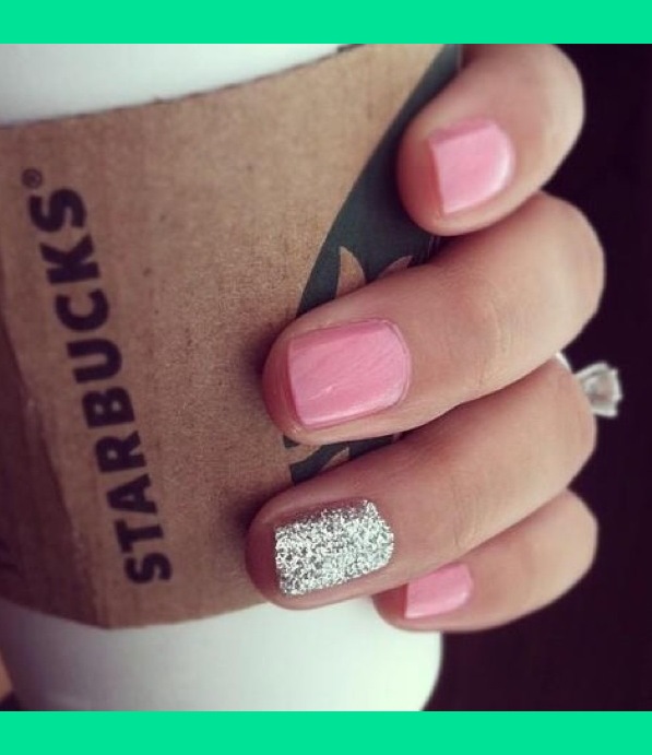 Pink Nails And Silver Glitter Accent Nail