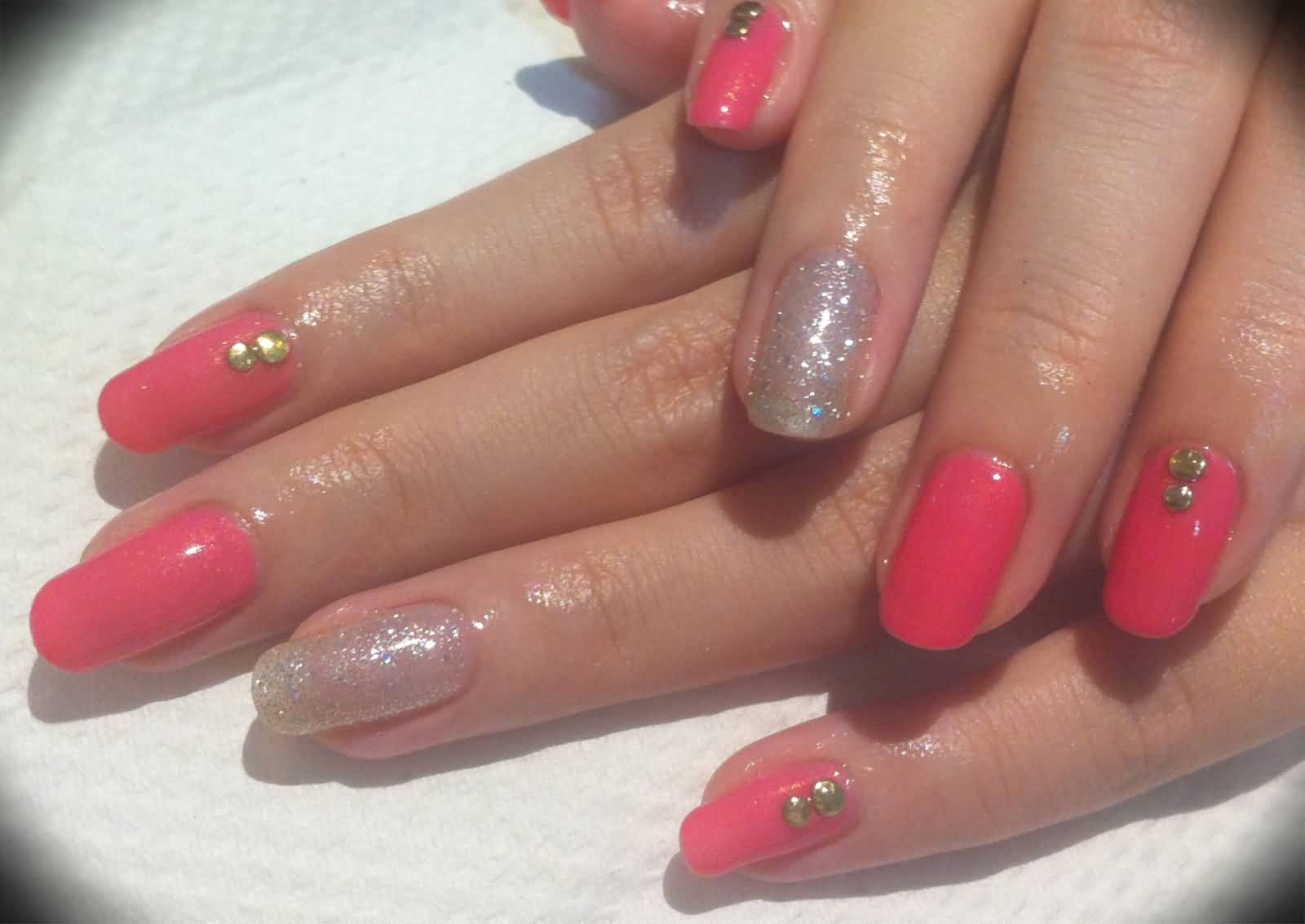 Pink Nails With Glitter Gel Accent Nail Art