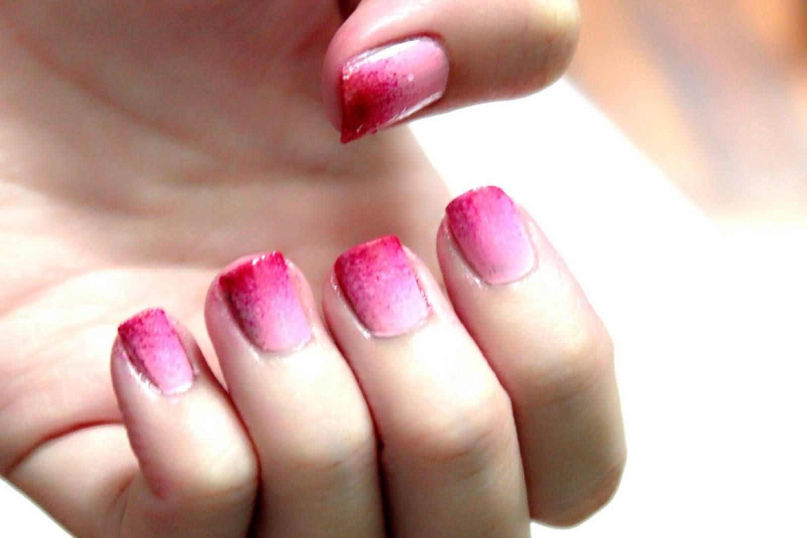 Pink Ombre Nail Art For Short Nails