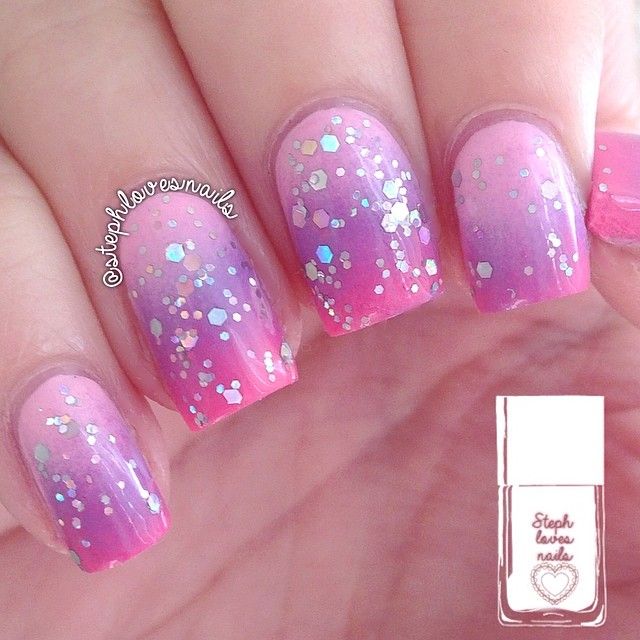 Pink Ombre Nail Art With Glitter