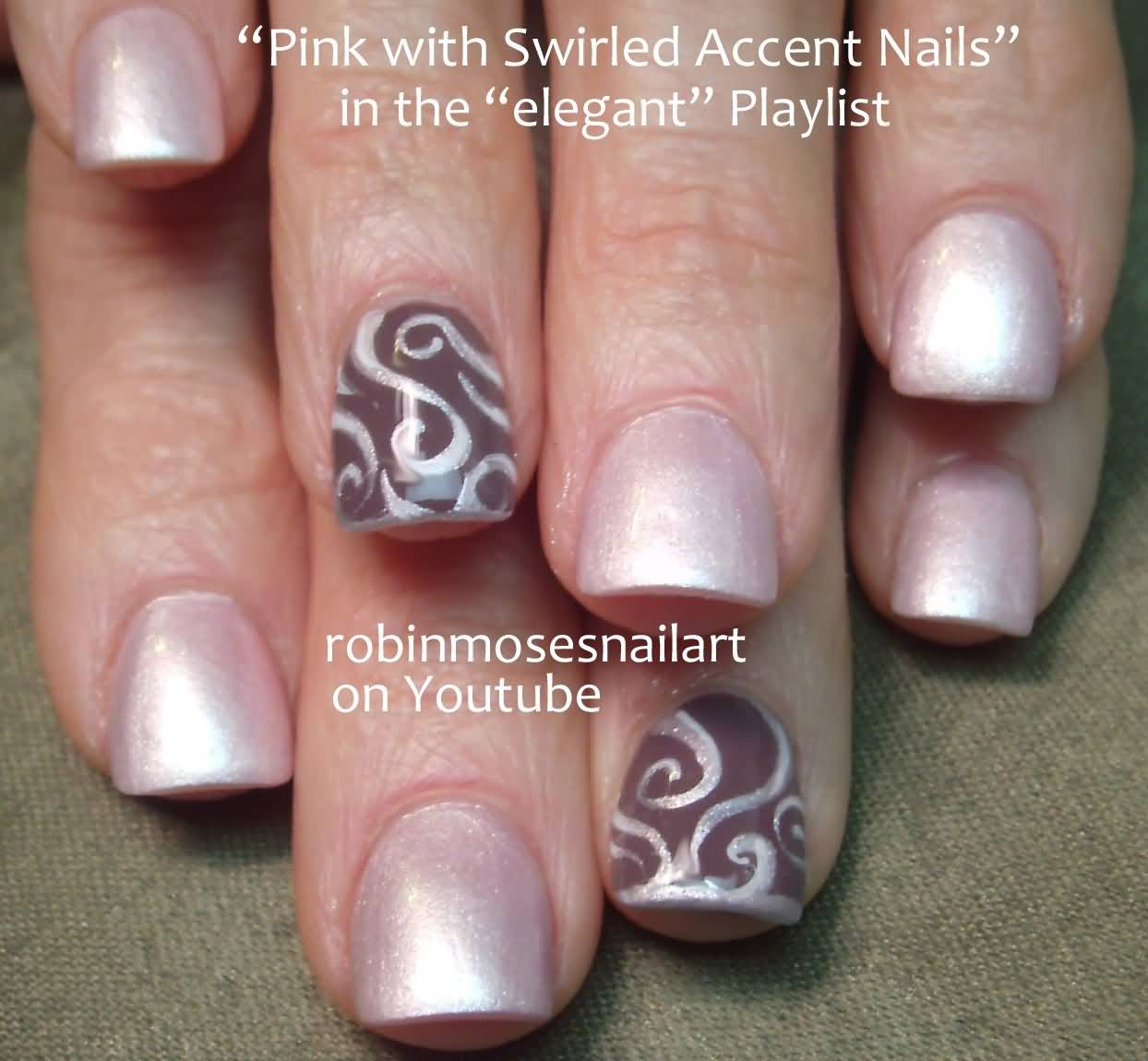 Pink With Swirled Accent Nail Art