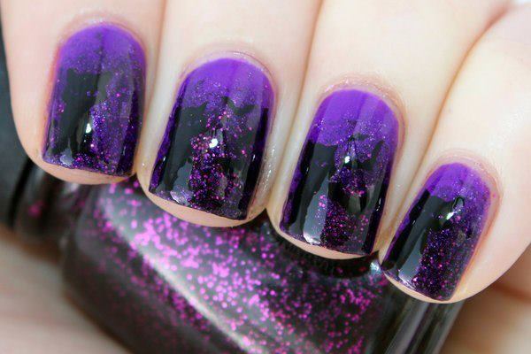 Purple And Black Gel Ombre Nail Art Design For Girls