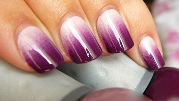 Purple And Pink Glossy Ombre Nail Art