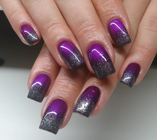 Purple And Silver Glitter Ombre Nail Art