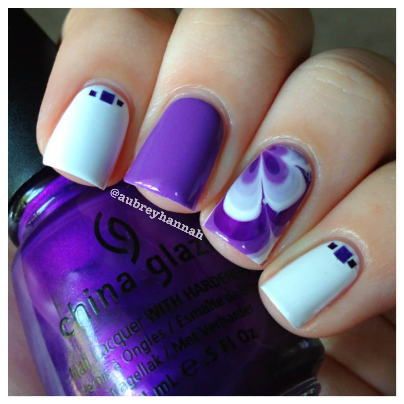 Purple Flower Accent Nail Art