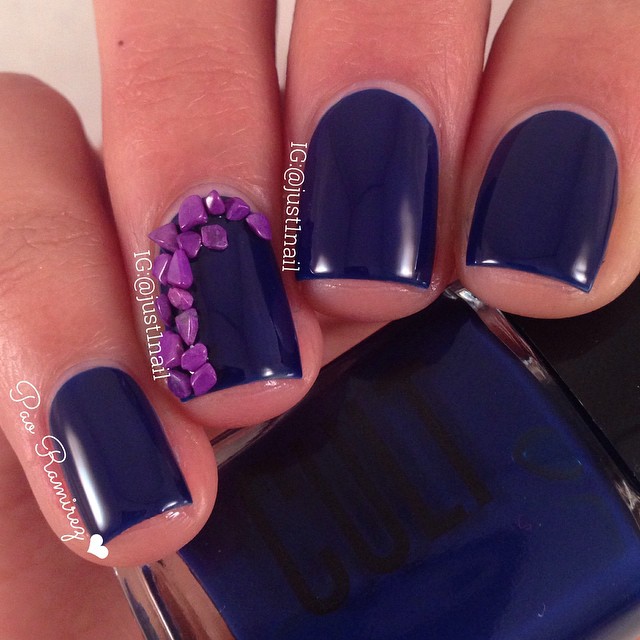 Purple Gemstones Accent Nail Art Design