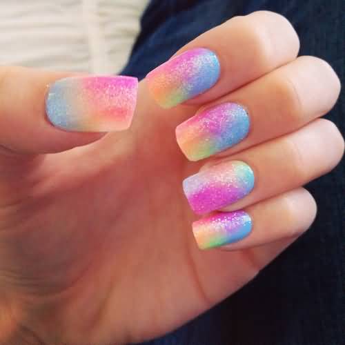 Rainbow Color Ombre Nail Art Design
