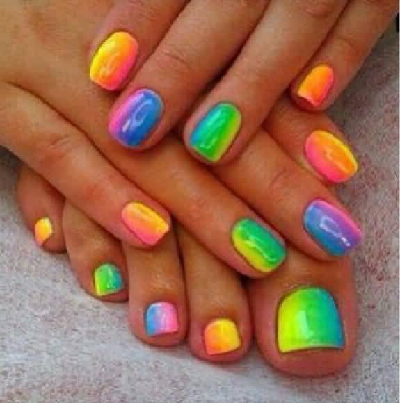 Rainbow Ombre Nail Art Design For Girls