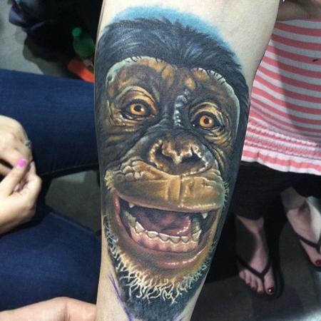 Realistic Chimpanzee Head Tattoo On Sleeve