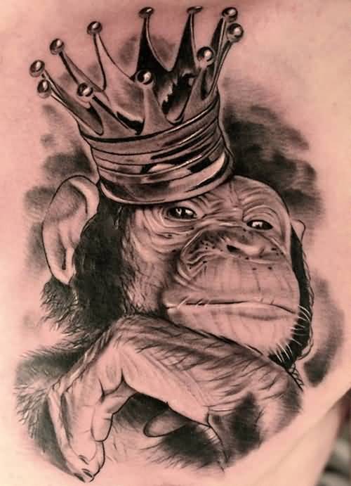 Realistic Chimpanzee With Crown Tattoo
