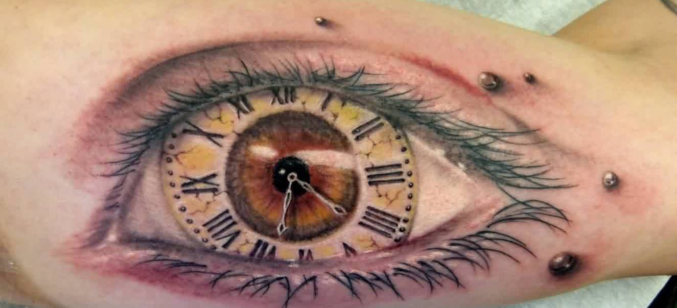 Realistic Clock Eye Tattoo