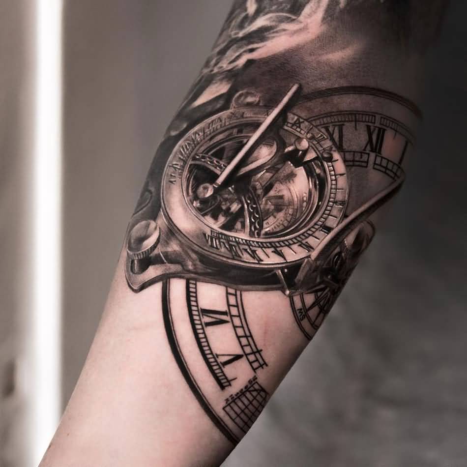 Realistic Clock Tattoo On Forearm