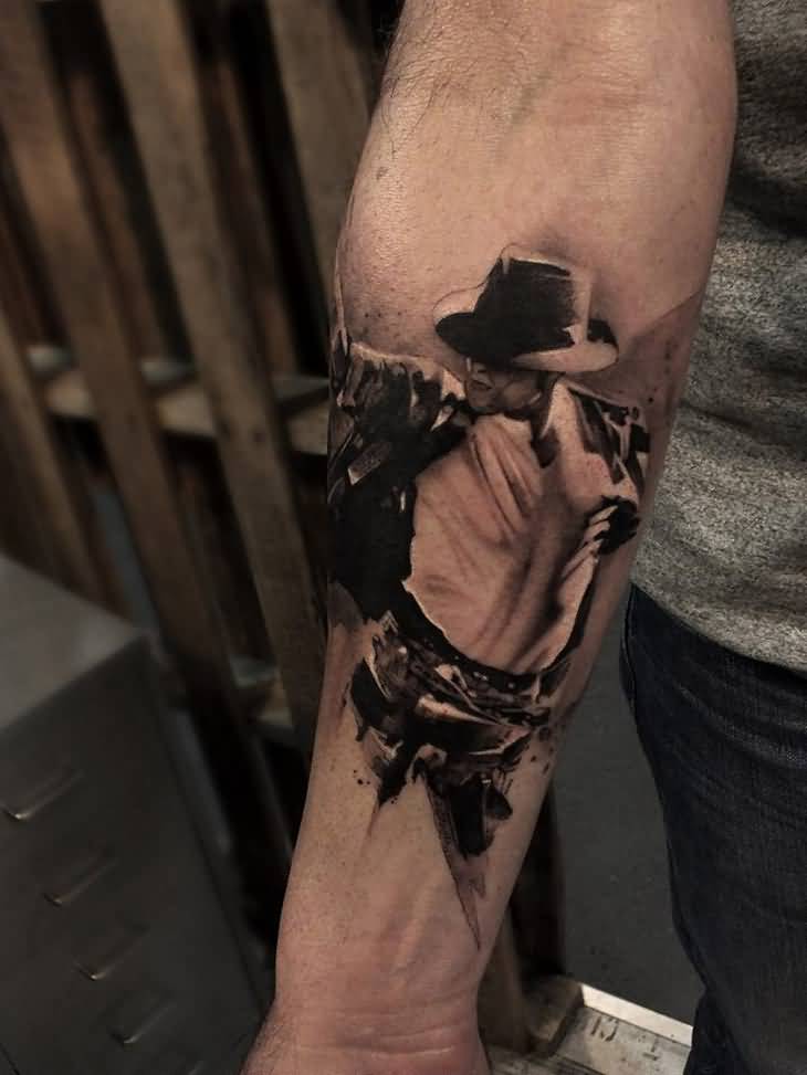 Realistic Michael Jackson Tattoo On Right Forearm